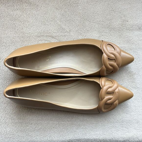 Vionic Arielle Caramel Tan Leather Flats Women’s 6 Pointed Toe Comfort Slip Ons - Picture 9 of 16